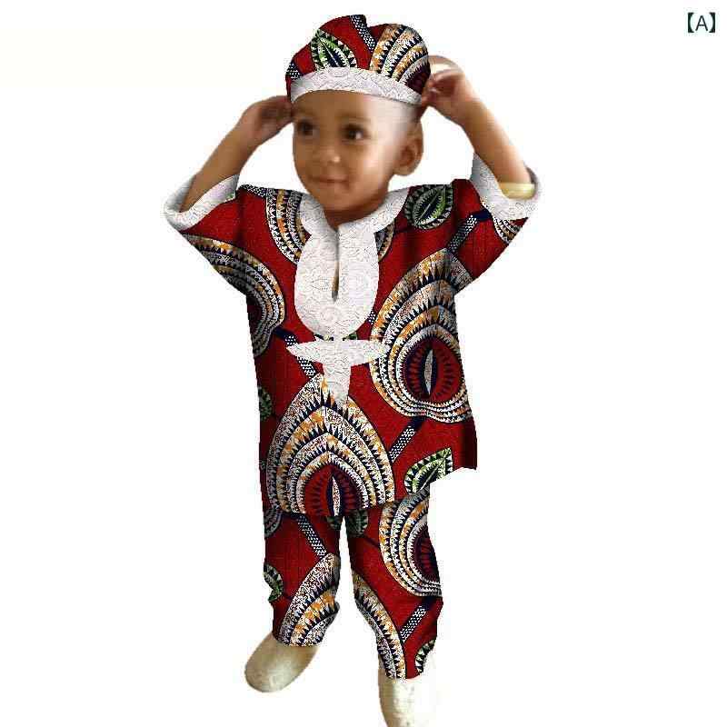 アフリカン ファッション キッズ アフリカ 子供服 アフリカ バティックプリント 少年 スーツ エスニック 半袖 ズボン