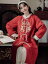 中華風 刺繍 綿 コート 女性 秋冬 ラムウール ミドル丈 赤い コート
