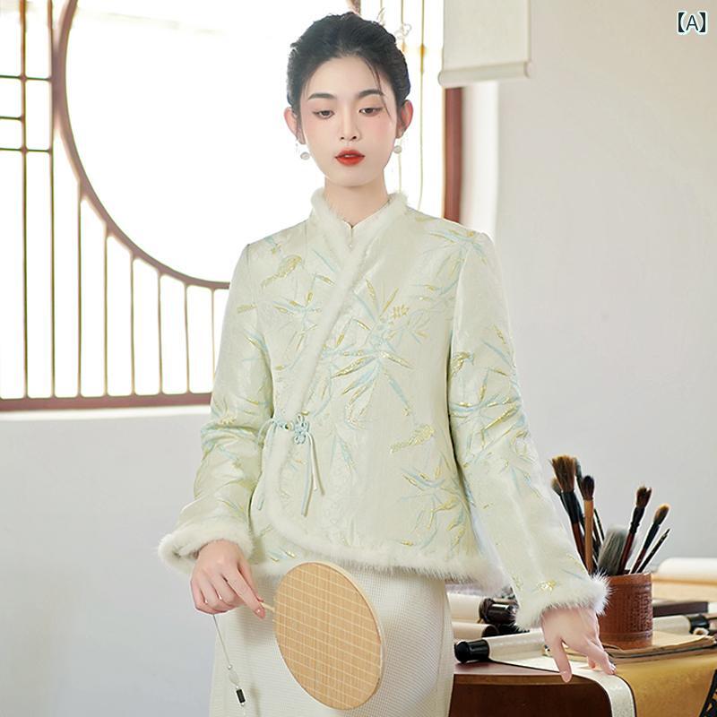 レディース 唐 スーツ 女性 中華風 若い 漢服 トップス レトロ 小さい 綿入り ジャケット 秋冬
