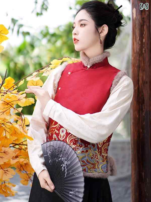 レディース エスニック ベスト 中国 ベスト 唐 スーツ 女性 中華風 若い 小さい 綿 ジャケット 綿 チャイナ ドレス 冬 漢服 赤い トップス