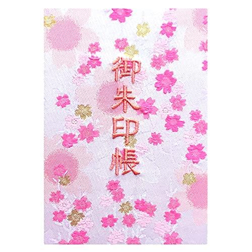 千糸繍院 御朱印帳M【桃色零桜】西陣織 金襴装丁/刺繍文字 蛇腹式48ページ 中判(桃色刺繍文字／白色本文)