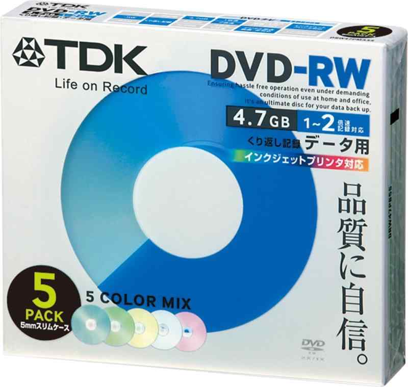 TDK データ用DVD-RW 1-2倍速 インクジェットプリンタ対応（カラーミックス） 5枚パック DRW47PMA5S