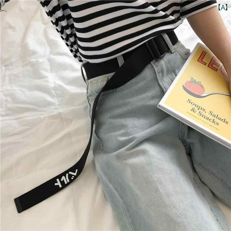 ジーンズ ベルト 韓国 シンプル カジュアル ファッション ユニセックス ダブル リング バックル キャンバス ベルト 学生