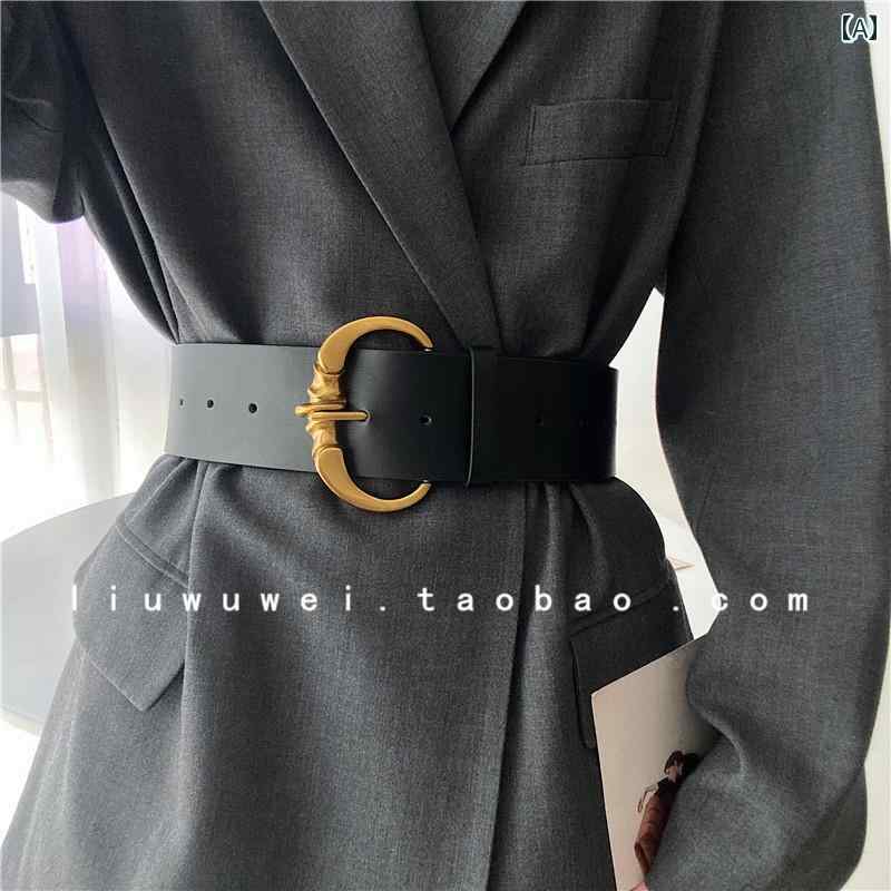 ベルト レディース ワイド 欧米 センス イン ベルト 黒 幅広 装飾 シンプル マッチング スーツ ドレス サブ シャツ ガードル