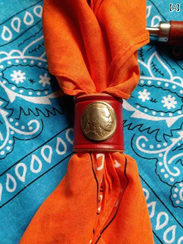 スカーフ リング アメリカン レトロ コイン インディアン スクエア スカーフ ボタン 革 オートバイ ヒップ ホップ ファッション アクセサリー 装飾 スカーフ ボタン 綿
