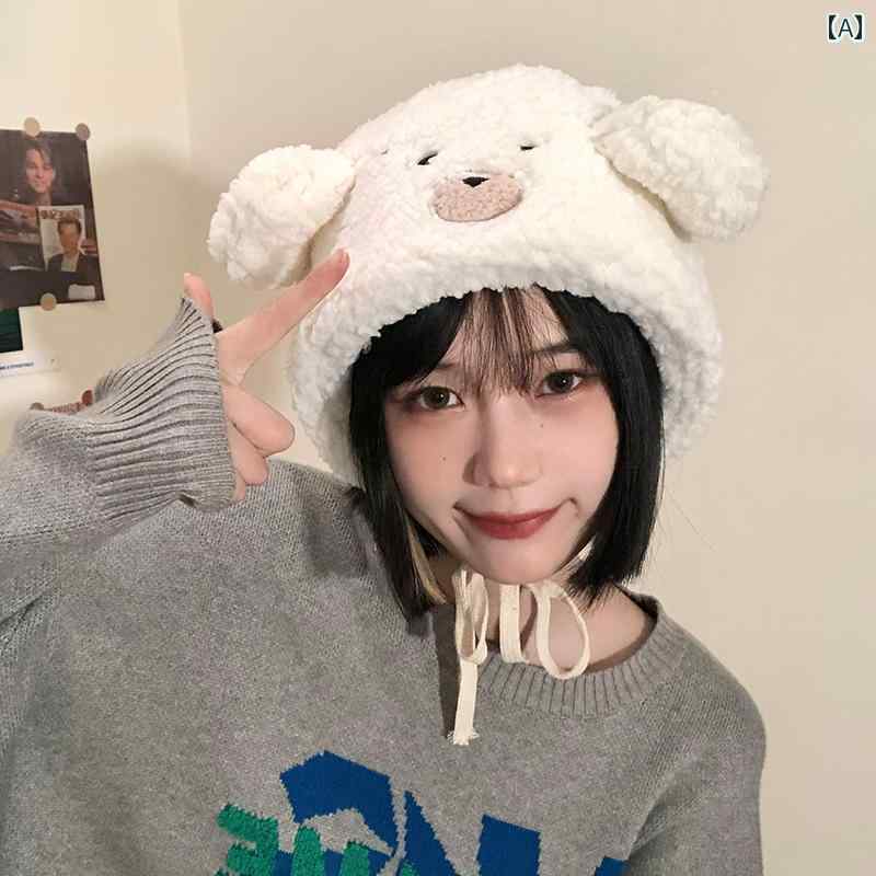帽子 防寒 あったかい かわいい クマ ぬいぐるみ 女性 秋冬 暖かい 耳保護 韓国 耳 白子 羊毛