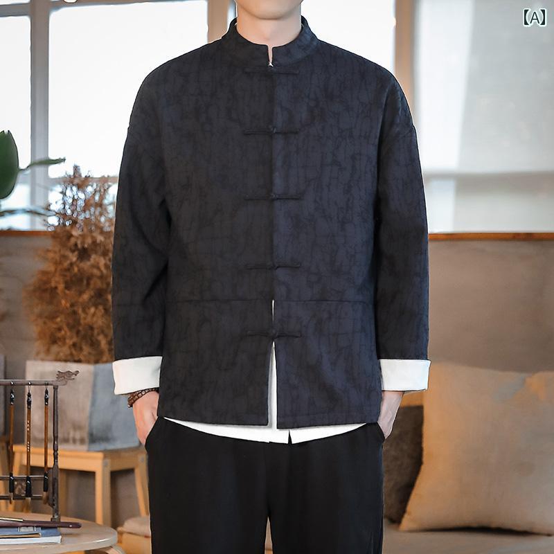 メンズ ジャケット アウター 秋冬 中華風 綿 リネン 長袖 厚手 レトロ 中国 唐 スーツゆったり 大きいサイズ シャツ