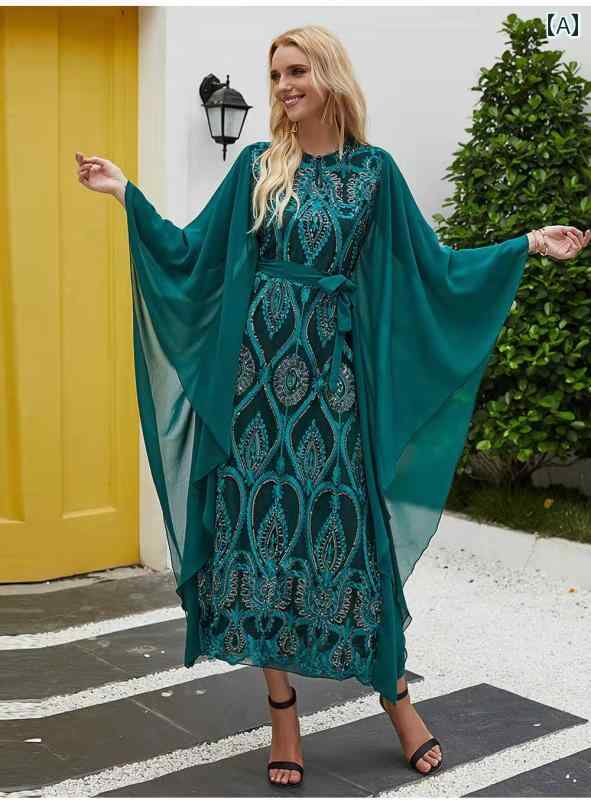 アラビア 服 母 ウェディングドレス スパンコール 刺繍 ダーク グリーン 服 エスニック ローブ