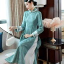 チャイナ ドレス 民族衣装 レトロ 民族風 アオザイ スリム バックル ドレス 中華風 女性 瞑想 茶 ドレス 女性 秋