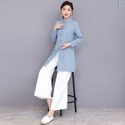 レディース トップス エキゾチック ベルベット 厚手 唐 スーツ 茶 アーティスト 服 中華風 女性 漢服 中国 瞑想 茶 スーツ 秋冬