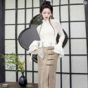 レディース ファッション エスニック 中華風 ショート ブレザー 秋冬 レトロ 中国 シャツ ボタン スカート 婦人 スーツ