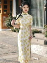 チャイナ ドレス コスプレ パフォーマンス 撮影 衣装 黄色 シフォン 花柄 夏 中華風 少女 ドレス
