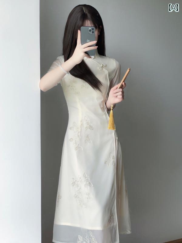 レディース ファッション 小さい 鮮 アオザイ チャイナ ドレス 夏 中華 若い 女子 ドレス