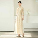 レディース ファッション 中華 アオザイ チャイナ ドレス 夏 女性 長い ジャカード ドレス