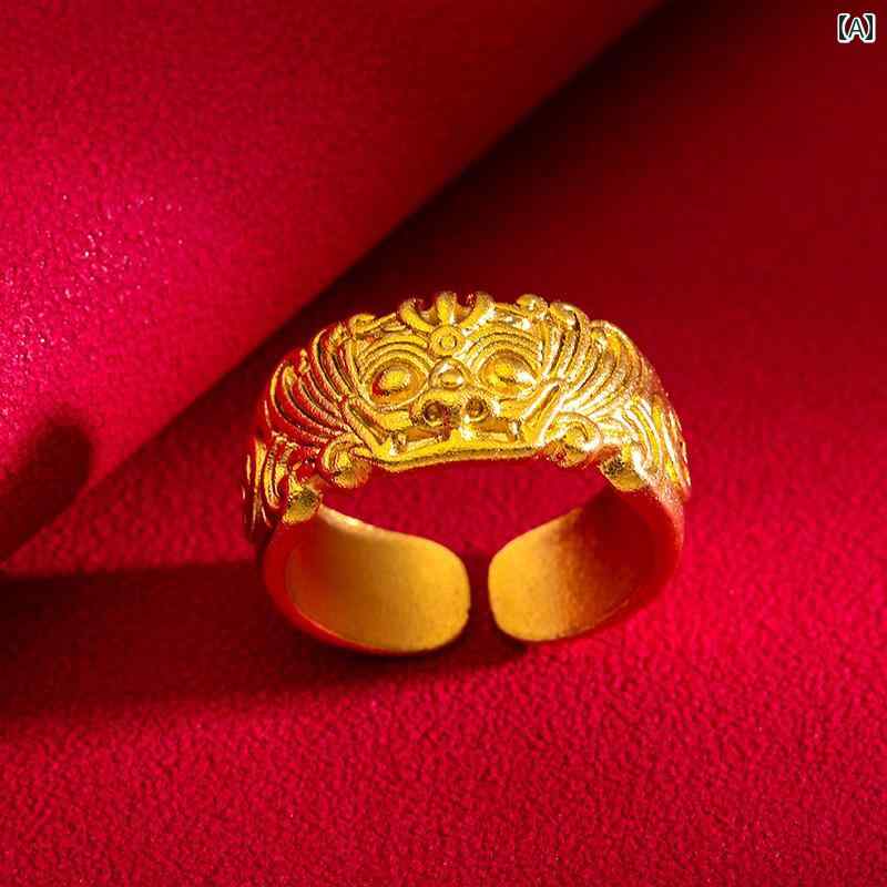 指輪 おしゃれ ベトナム サンド ゴールド オープン 貔貅 リング 男性用 女性用 長期間 色褪せにくい ゴールド 誇張 金 メッキ 貔貅 リング