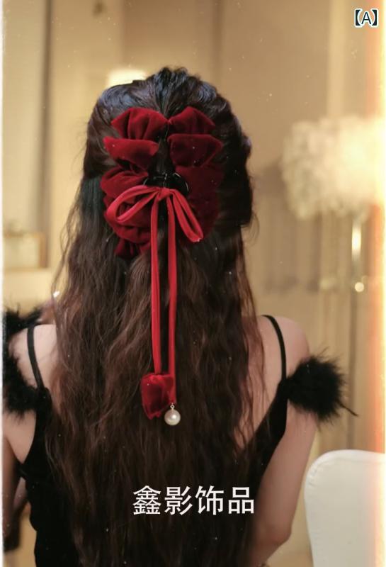 ヘアアクセサリー かわいい 精巧 赤い チューリップ タッセル クリップ ハイエンド バック ヘッド ヘア クリップ ヘア アクセサリー