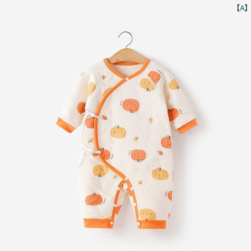 ロンパース かわいい 新生児 ジャンプ スーツ 0 ～ 3ヶ月 満月 ベビー カーキ モンク スーツ パジャマ キルティング 暖かい ロンパース