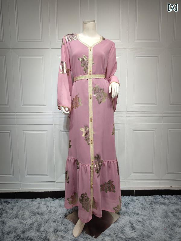 エスニック ドレス ワンピース アメリカ ファッション 大きめ サイズ ドレス 中東 ドバイ ブロンズ シフォン イスラム 教徒 レディース ローブ