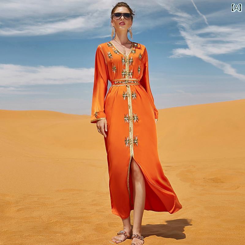 エスニック ファッション 民族 オレンジ 手縫い ドレス レトロ 宮殿 パーティー マイクロ ドレス レトロ 大きいサイズ ステージ ドレス