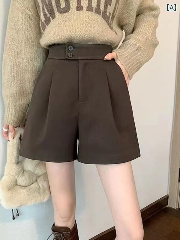 レディース コーヒー 色 ウール ショート パンツ 秋冬 ワイド レッグ パンツ スリム 厚手 aライン パンツ 黒 ブーツ パンツ 快適 カバー