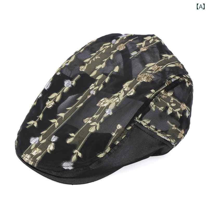 ハンチング レディース メッシュ パターン サマー ハット 薄型 通気性 サンシェード 韓国 不規則 分布 メッシュ ひさし 帽子