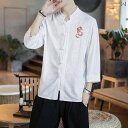 メンズ 中華風 唐装 漢服 中華風 刺繍 修行 リネンシャツ 夏 民族服 綿 リネン シャツ