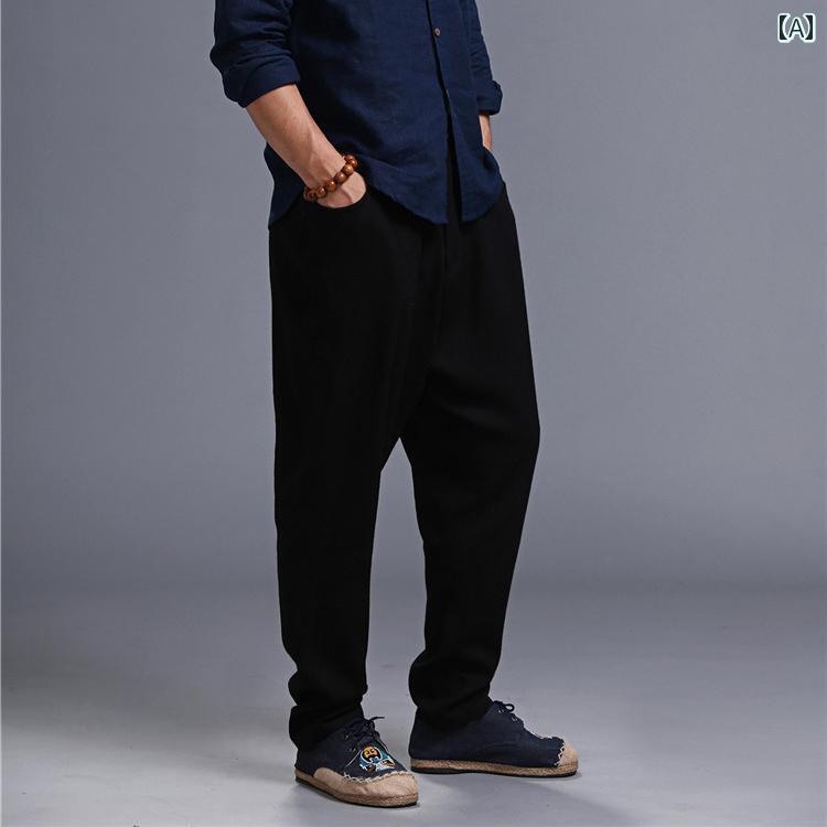 中華風 メンズ 夏 リネン ゆったり 大きいサイズ カジュアル パンツ メンズパンツ 裾細 パンツ ローエンド パンツ 長ズボン