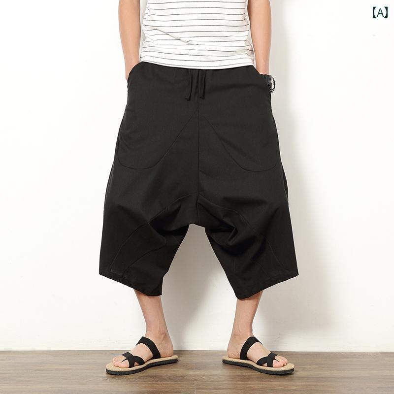 中華風 綿 リネン クロップドパンツ メンズ 夏 薄手 リネン ショート パンツ パンツ メンズ 大きいサイズ ローエンド ぶ ぶ パンツ
