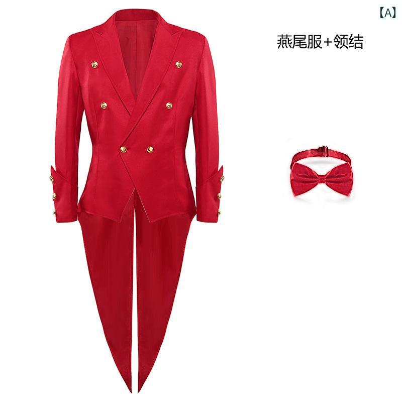 英国 裁判官 赤い タキシード ミドル丈 スーツ メンズカジュアル 大きいサイズ ダブルブレスト スーツ ホスティング パフォーマンス 衣類