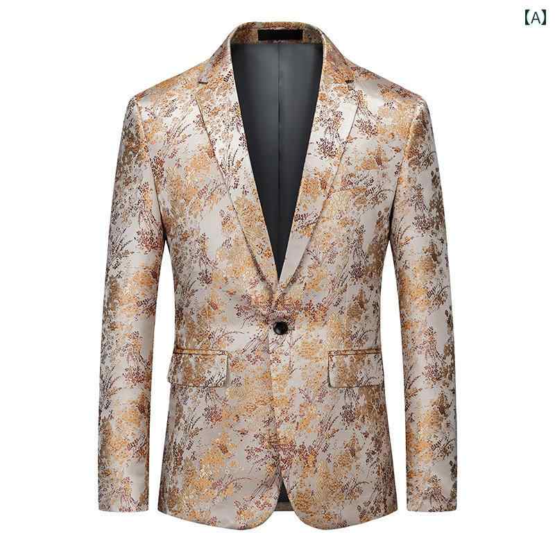 英国 宮廷 ドレス ゴールド 光沢 ジャカード スーツ メンズ 韓国 スーツ 大きいサイズ ジャケット ホスト パフォーマンス 服