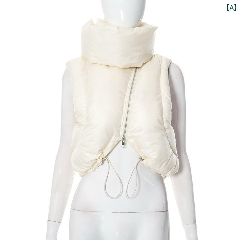 秋冬 サブカル ファッション パンク 機能的 特大 スタンドカラー スカーフ コットンベスト 暖かい キルティング ベスト