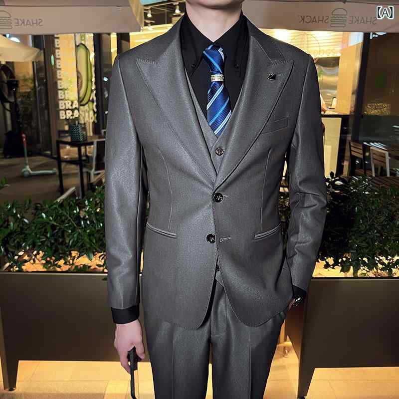 韓国 スリム メンズトップス ベスト パンツ スリーピーススーツ 仕事用 カジュアル 2つ ボタン スーツ