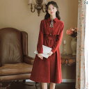 レディース スカート フランス 赤い ドレス 婦人服 秋冬 ロング スカート 赤い スカート