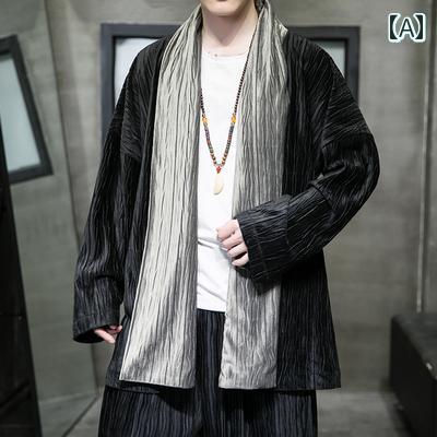 メンズ 道教 ローブ ジャケット コート 春秋 中華風 漢服 カーディガン 大きいサイズ リネン 中華風 唐 スーツ