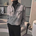 メンズ シャツ トップス 韓国 春 レトロ 千鳥格子 チェック柄 長袖 シャツ ファッション ワークウェア 薄手 シャツ