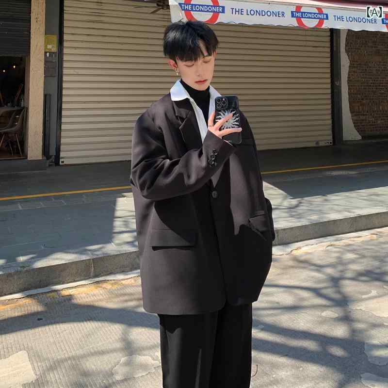 メンズ 韓国 ネット 青春 春 ハイエンド メタルチェーン 白 スーツ ゆったり 大きいサイズ スーツ ジャケット