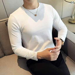 Tシャツ メンズ シンプル 厚手 バーベキュー ホワイト 長袖 スリムボディ シャツ ラウンドネック カジュアル コットン ソリッドカラー インナー レイヤリング シャツ