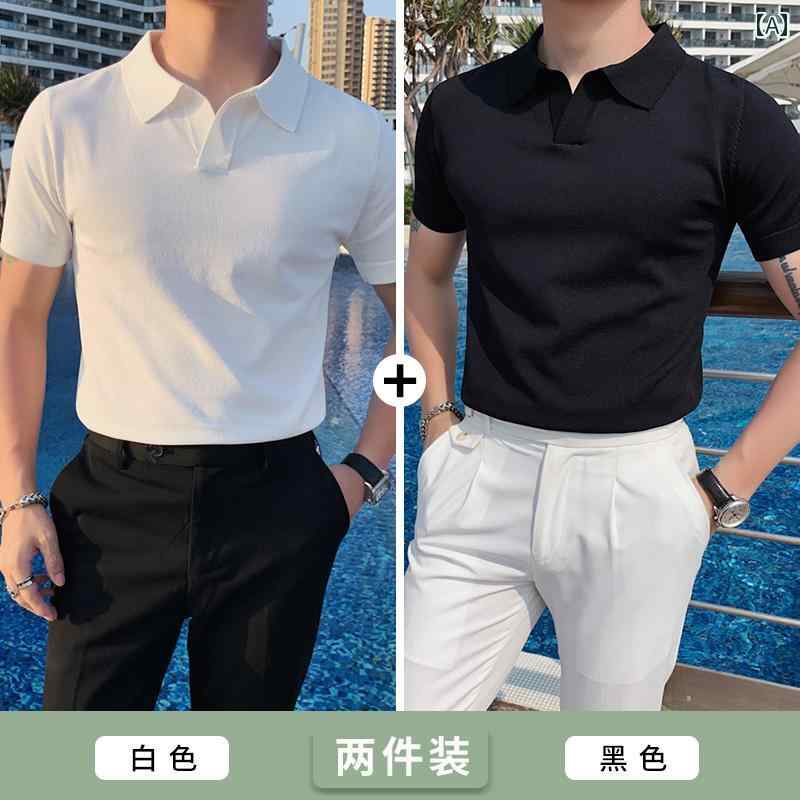 ポロシャツ メンズ 半袖 夏 薄手 ニット 無地 冷感 T シャツ 韓国 スリム カジュアル T シャツ