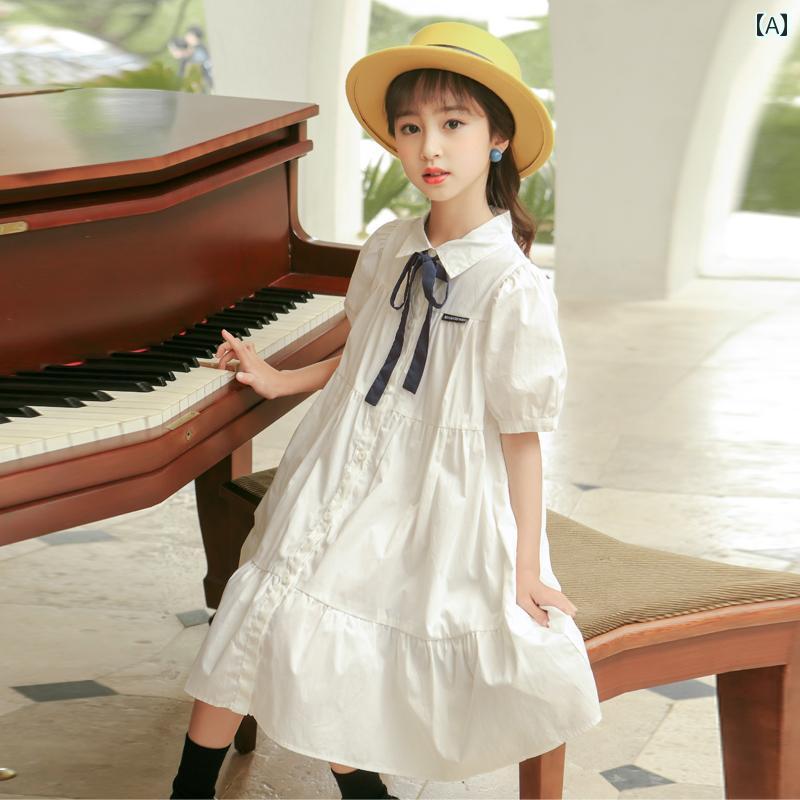 キッズ ウェア ガールズ ドレス 夏 韓国 カレッジ 白い 小さい ガールズ 薄手 スカート