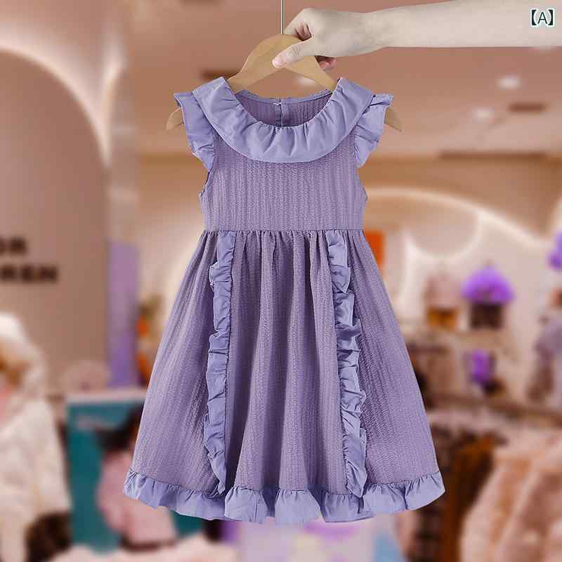 キッズ ワンピース ガールズ ドレス 夏 子供服 小さい ガールズ 紫 フリル 薄型 タンクトップ ドレス