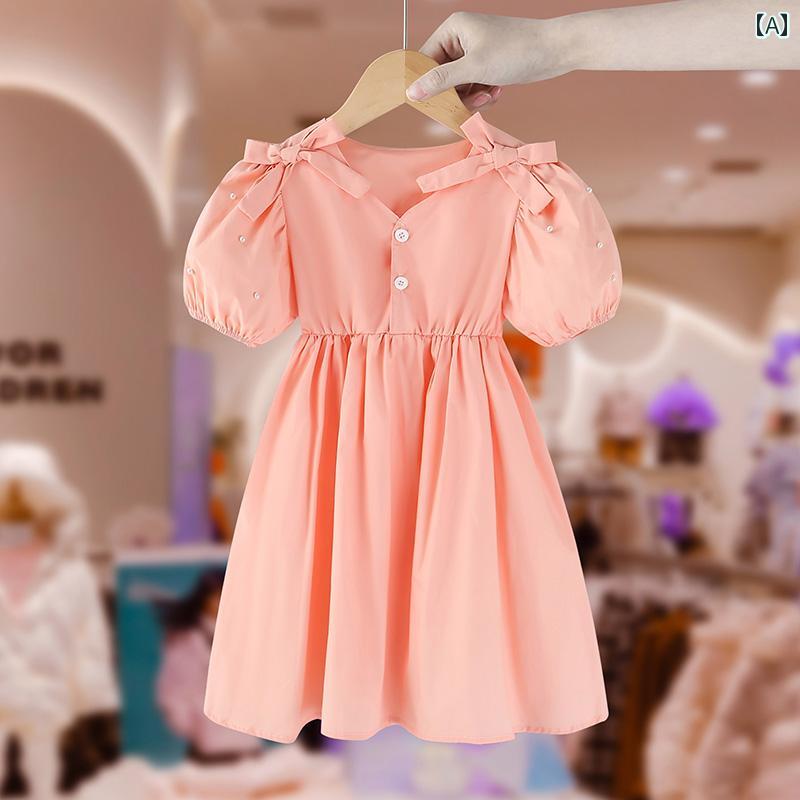 キッズ ワンピース ガールズ ドレス 夏 子供服 小さい ガールズ ピンク プリンセス ドレス 通気性 綿 スカート