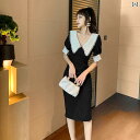 レディース 半袖 ワンピース フレンチ レース 人形 襟 ドレス 夏 女性 ハイエンド スリム 宮殿 リトル ブラック ドレス