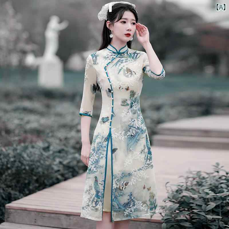 アオザイ コスプレ 民族衣装 レディース チャイナ ドレス 女性 中華風 レトロ エレガント 普段使い 日常着 ウェアラブル ドレス 女性