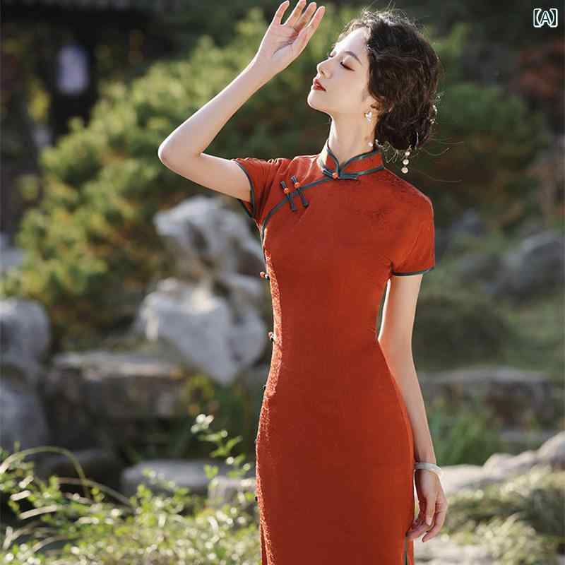 チャイナ ドレス レディース かわいい ワンピース 半袖 中華風 ハイエンド ヤング 普段使い 日常着 風 写真撮影 衣装 ドレス ロング