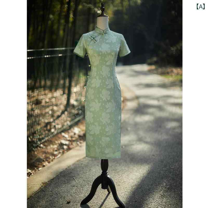 民族衣装 コスチューム レディース 美しい オールド グリーン チャイナ ドレス 夏 パーティー 民族風 レトロ レディース ドレス シフォン