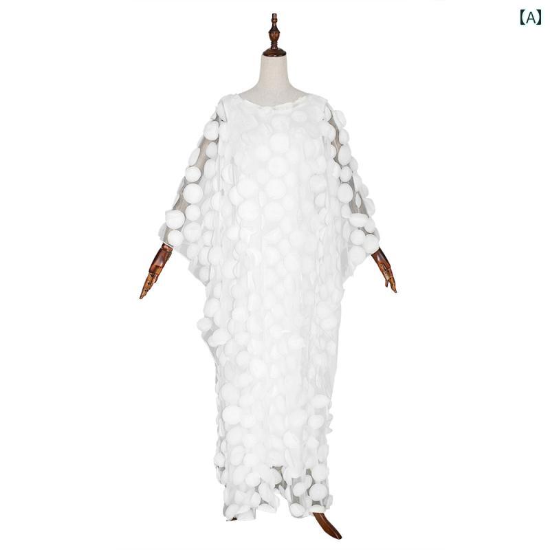 アフリカン ファッション ローブ レディース 女性 アフリカンドレス 立体 刺繍 ラウンドネック バット スリーブ 大きいサイズ ローブ ベスト