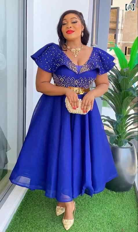 アフリカン ファッション レディース 女性 大きいサイズ Vネック 魅惑的 ヒップ スカート アフリカ ビーズ ハイウエスト ドレス ベルト