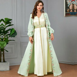 レディース ファッション イスラム 教徒 女性 ローブ スーツ 女性 ファッション ツーピース アメリカ 長袖 スプライス ロング スカート ドレス