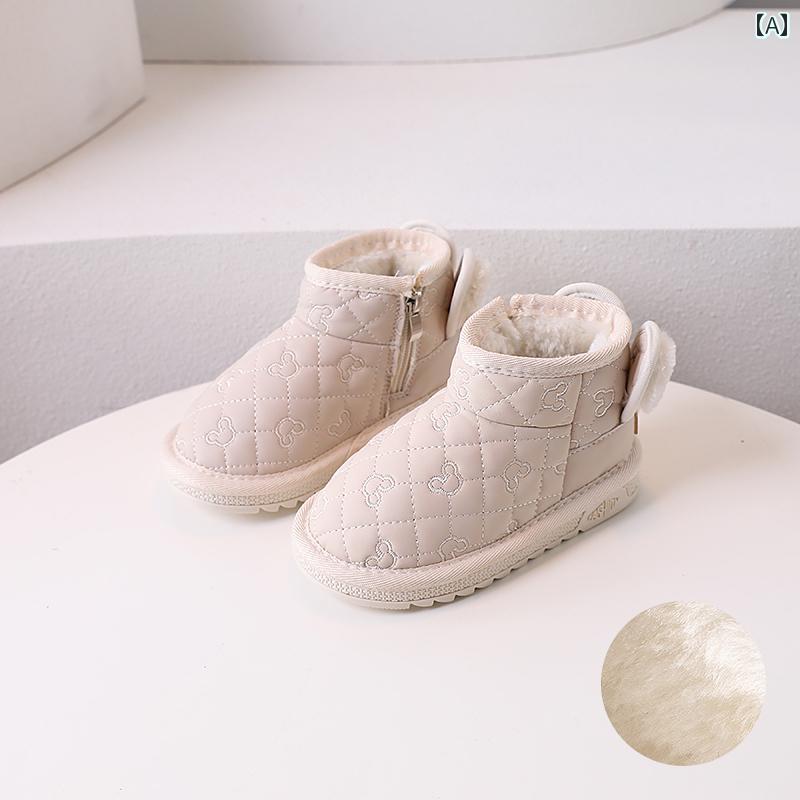 韓国 ウサギ 耳 スノーブーツ ガールズ 厚手 暖かい 大きい 綿 ブーツ 冬 子供 滑り止め ショート ブーツ