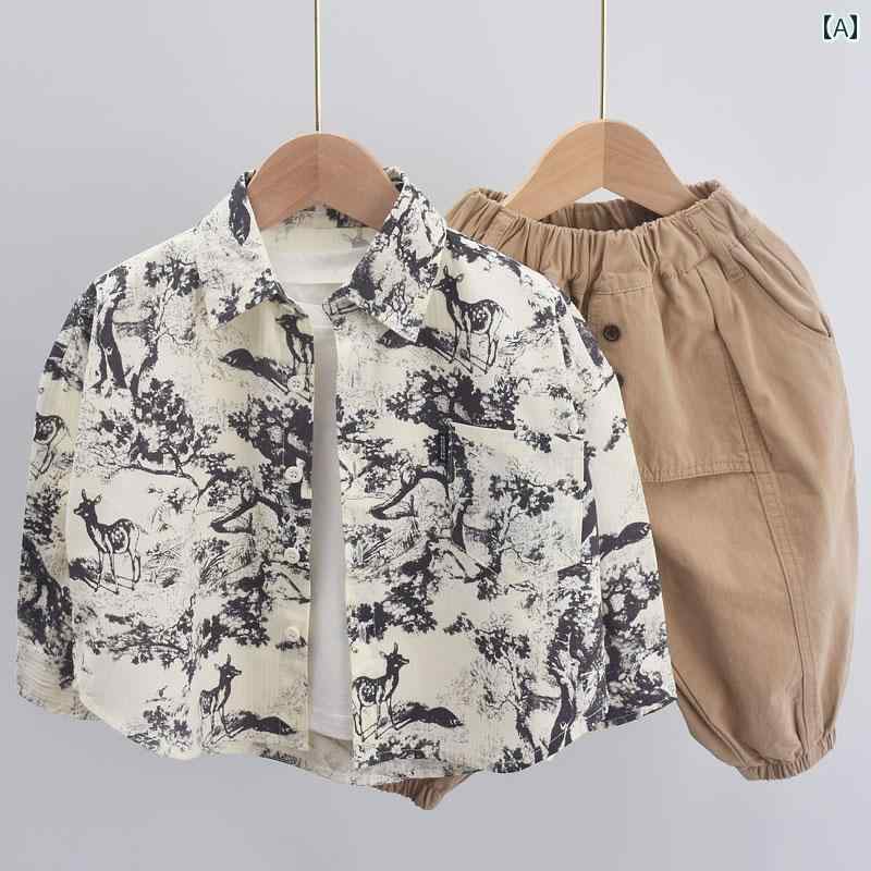 キッズ ファッション ボーイズ シャツ 韓国 春 子供 綿 トップス ベビー 子供 花柄 シャツ ジャケット